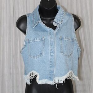 One + Treespoon Cropped Braxton Denim Top. Sz. SML